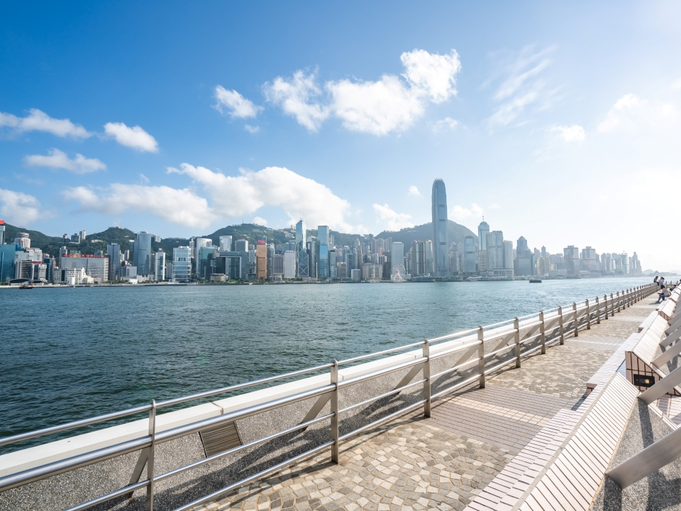 在尖沙咀海滨花园欣赏香港天际线。