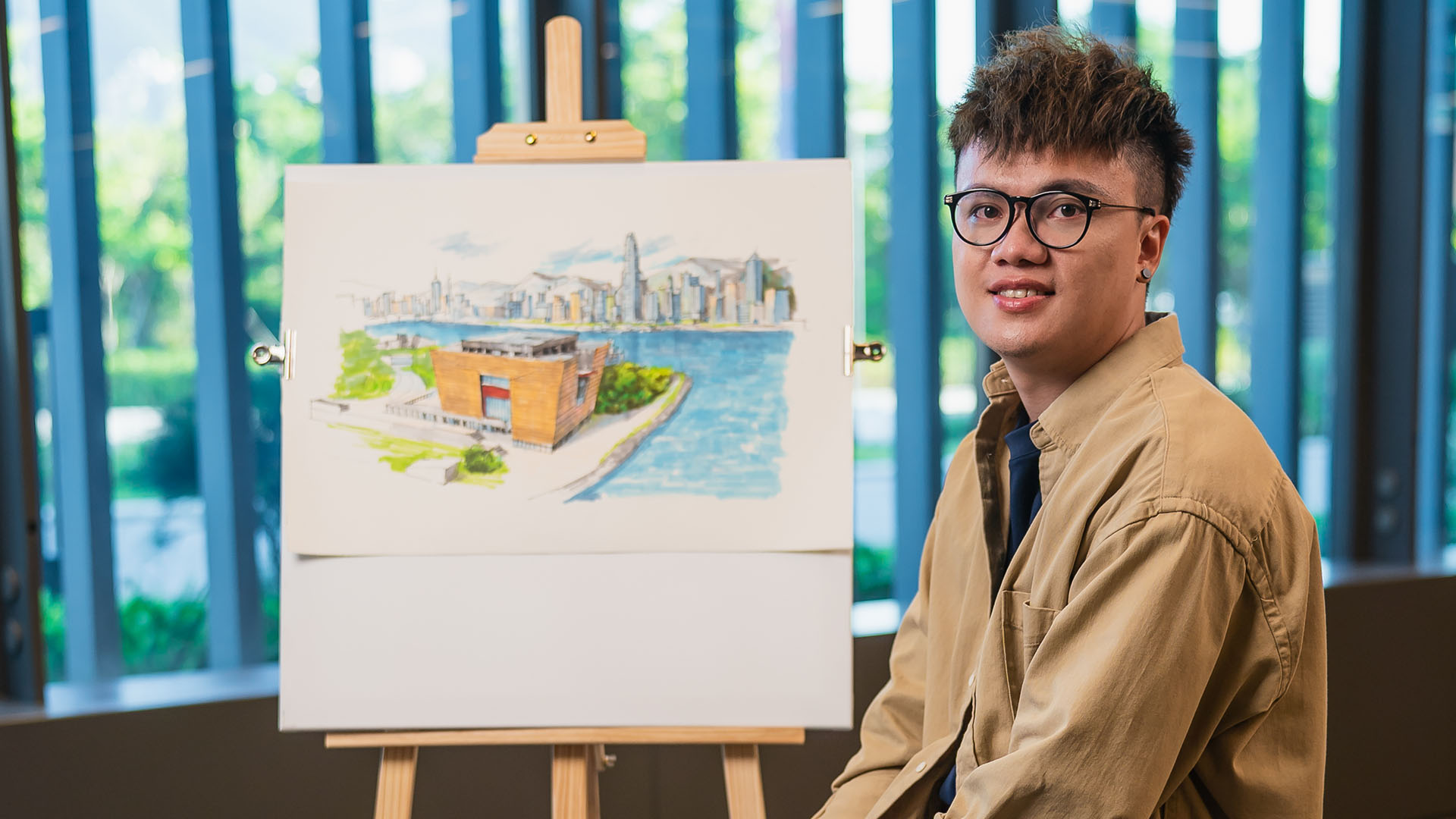 谭泽鸿以钢笔及马克笔速写风景,记录不同城市的地标和建筑。